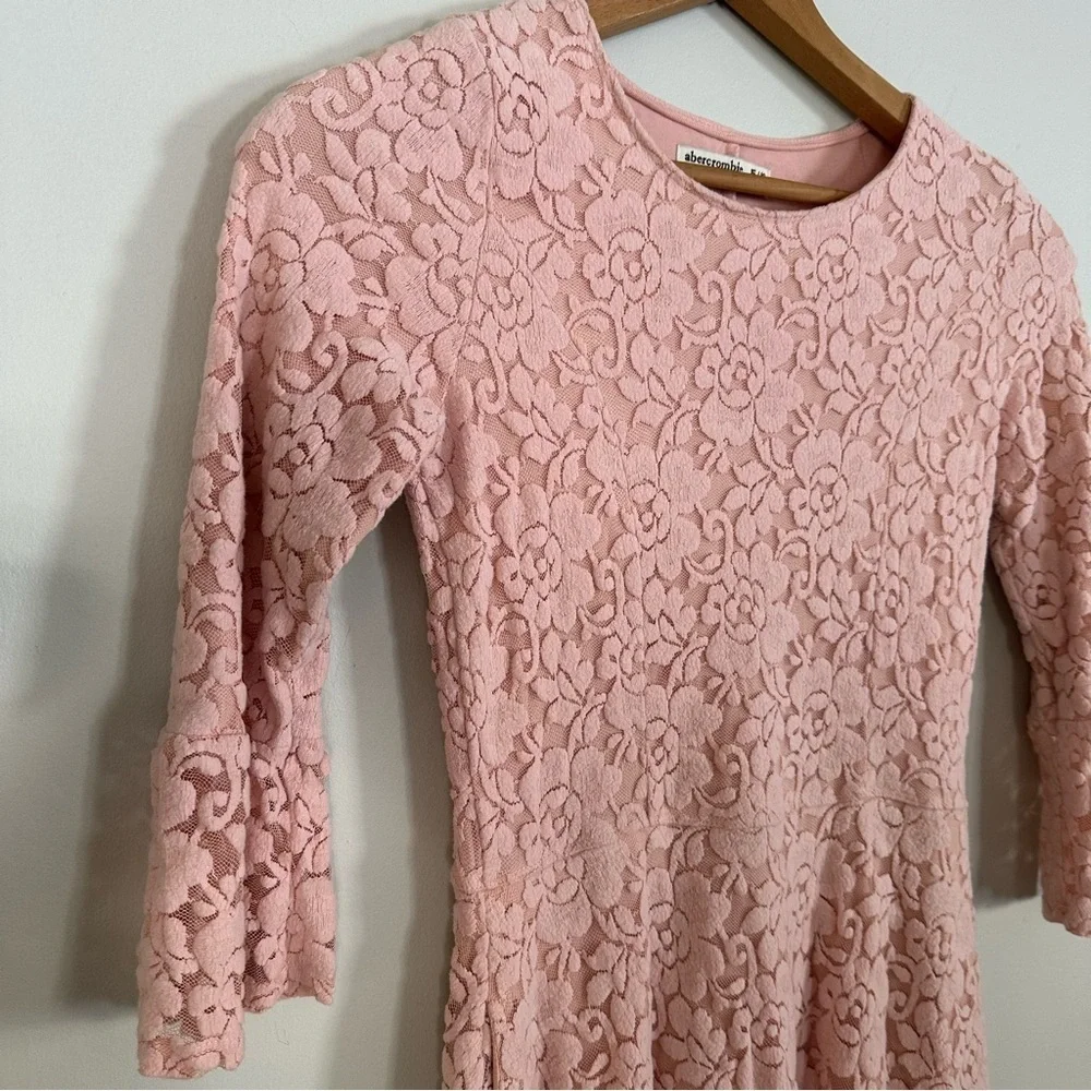 Abercrombie Kids Dusty Pink Lace Floral 3/4 Sleeve Dress